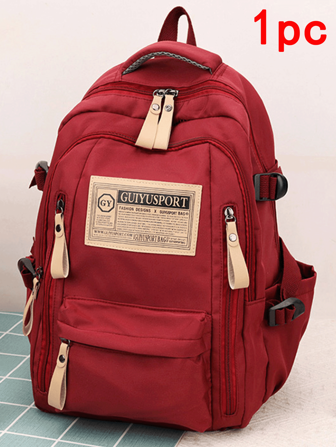 1 pieza, Mochila versátil de moda de diseño de nicho, informal y de agarre manual, de unicolor en tela de nailon con etiqueta decorativa con letra, correa para el hombro ajustable, de gran capacidad y con múltiples bolsillos, adecuada para el trabajo diario, el transporte y los viajes de compras de las mujeres