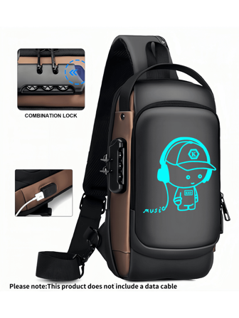 Luminous Music Man With Password Lock Oxford Texture Crossbody Chest Bag For Men - Fashion Motorcycle Sling Bag With Phone Pocket, Zippered Closure For Commuting, Motorcycle Bag - Anti-Theft Crossbody Chest Bag For Business, Casual, Sports, Travel, Shoulder Bag With Adjustable Strap, Multi-Pocket Waist Bag, Suitable For Outings, Weddings, Easter, Perfect Gift For Father, Husband, Boyfriend, And Teachers. Pouch Waterproof Backpack Belt Bag Festival