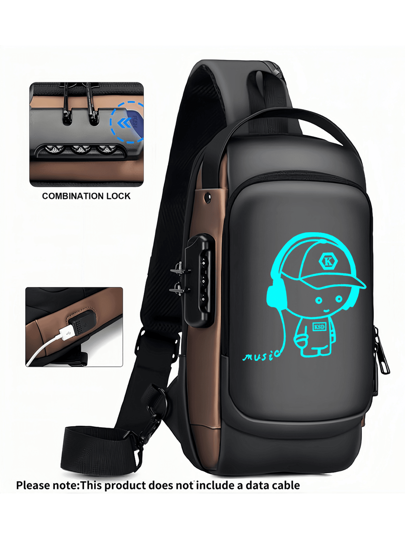 حقيبة صدر مضيئة بقفل كلمة مرور ذات نسيج أكسفورد للرجال - حقيبة ظهر دراجة نارية عصرية مع جيب للهاتف، إغلاق بسحاب للتنقل، حقيبة دراجة نارية - حقيبة صدر مضادة للسرقة للأعمال والأنشطة اليومية والرياضة والسفر، حقيبة كتف قابلة للتعديل، متعددة الجيوب، حقيبة خصر مناسبة للخروجات والأعراس وعيد الفصح، هدية مثالية للأب والزوج والصديق والمعلم