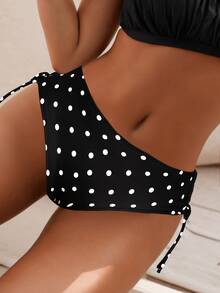 New Women's Sexy Polka Dot Print Drawstring Design Bikini Swimsuit, Summer Beach - Black - View 3
