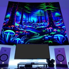 1 Stück Natur Leuchtteppich, UV-reaktiv, neon Kunst Wandteppich, Wandkunst zum Aufhängen für Zuhause, Wohnheim Dekoration, 79*58 Zoll, großer Polyester Wandteppich mit Fluoreszenz-Effekt als Geschenk für Männer, Frauen, Freunde, inklusive kostenlosem Installationspaket