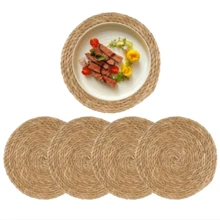 5pcs 12" Round Boho Rattan Placemats – Natural Hand-Woven Wicker Table Mats For Dining & Home Decor - Apricot - View 2