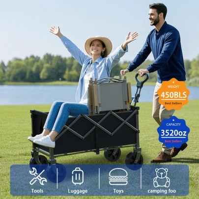 GAWFOLK Camping Cart Garden Wagon That Is Adaptable To Multiple Terrains. Functions As A Handy Garden And Camping Essentials Trolley And Also A Large-Capacity Shopping Cart. Highly Practical And Can Be Used For Shopping, Upgraded Shopping Cart With Wider Tires And Brakes.In The Office Setting, For Transporting Items, And Is Perfect For Activities In The Park, At The Beach, Or During Picnics.