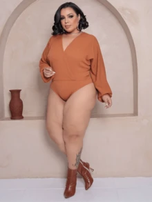 Women's Long Sleeve Knitted Bodysuit Women's Cold Knit Blouse Plus Size