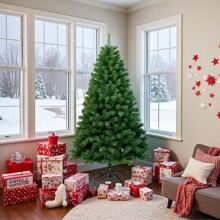 1 pieza Árbol de Navidad artificial denso verde, de 210cm de altura para decoración navideña del hogar, decoración de habitación, decoración de invierno