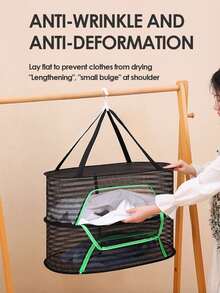 1 pieza Cesta multiusos plegable de color negro, blanco y verde para secar ropa, pescado, verduras, calcetines, bolsa de malla, productos secos, secado fresco, cesta de almacenamiento - Multicolor - Ver 6