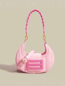 时尚经典百搭纯色PU防水面料单肩包，绗缝设计腋下新月包，金属扣装饰，编织肩带女士钱包，可斜挎，商务通勤包，适合逛街、上班通勤、派对聚会、搭配服饰、大学生使用。