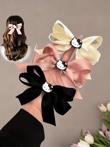 Sanrio 1pc/3pcs/5pcs Sanrio Hello Kitty Sweet And Chic Bowknot Hair Clips In Beige, Pink, And Black - Cute Fabric Hair Accessories For Women And Girls, Perfect For Casual Wear Or Vacation. They Belong To The Category Of Claw Clips, Hair Claws, And Hair Barrettes., Hair Slide, School Stuff