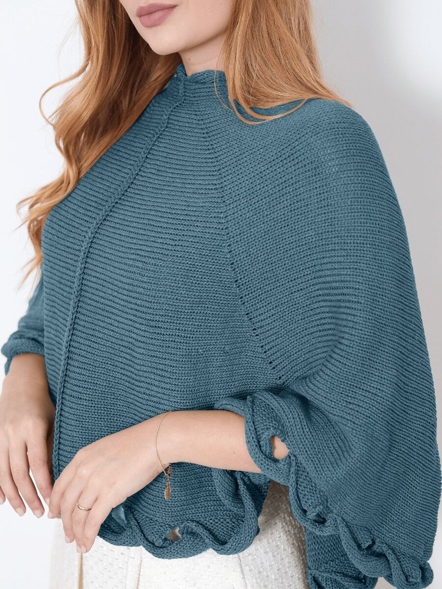 Women's Poncho Coat Knit Cape Elegant Blouse Winter Cold Warm Marrie Knit - 青碧色 - 查看 1
