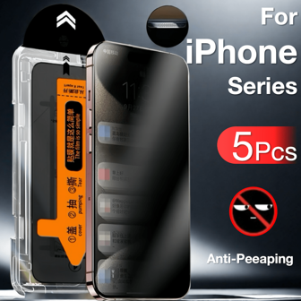 MIAOTIEMO 5 件一键安装防窥隐私钢化玻璃，兼容 Apple 11/12/13/14/15/16/16e/Plus/Pro/Pro Max/Mini