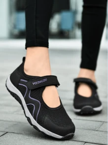 Women's Mesh Breathable Shoes, Soft & Comfortable Elderly/Mom Shoes, Elderly Dance Shoes, Grandma Shoes With Adjustable Hook And Loop For Easy Wearing, Summer Sports Shoes (Slight Color Difference), (Random Shoe Upper Line Color, Random Letter MENGZU Or MANGZU)