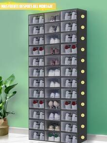 CasaBella set de 14 cajas transparentes apilables para zapatos, organizador plástico, almacenamiento de calzado para hogar, zapatero modular para armario, entrada y cuarto, protege del polvo y ahorra espacio, montaje sencillo y sistema eficiente - Negro - Ver 9