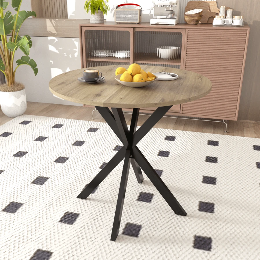 31.5 Inch Round Dining Table, Small Circle Kitchen Table With Metal Black Legs For 2-4 People,Modern Dining Room Table - 棕色 - 查看 1