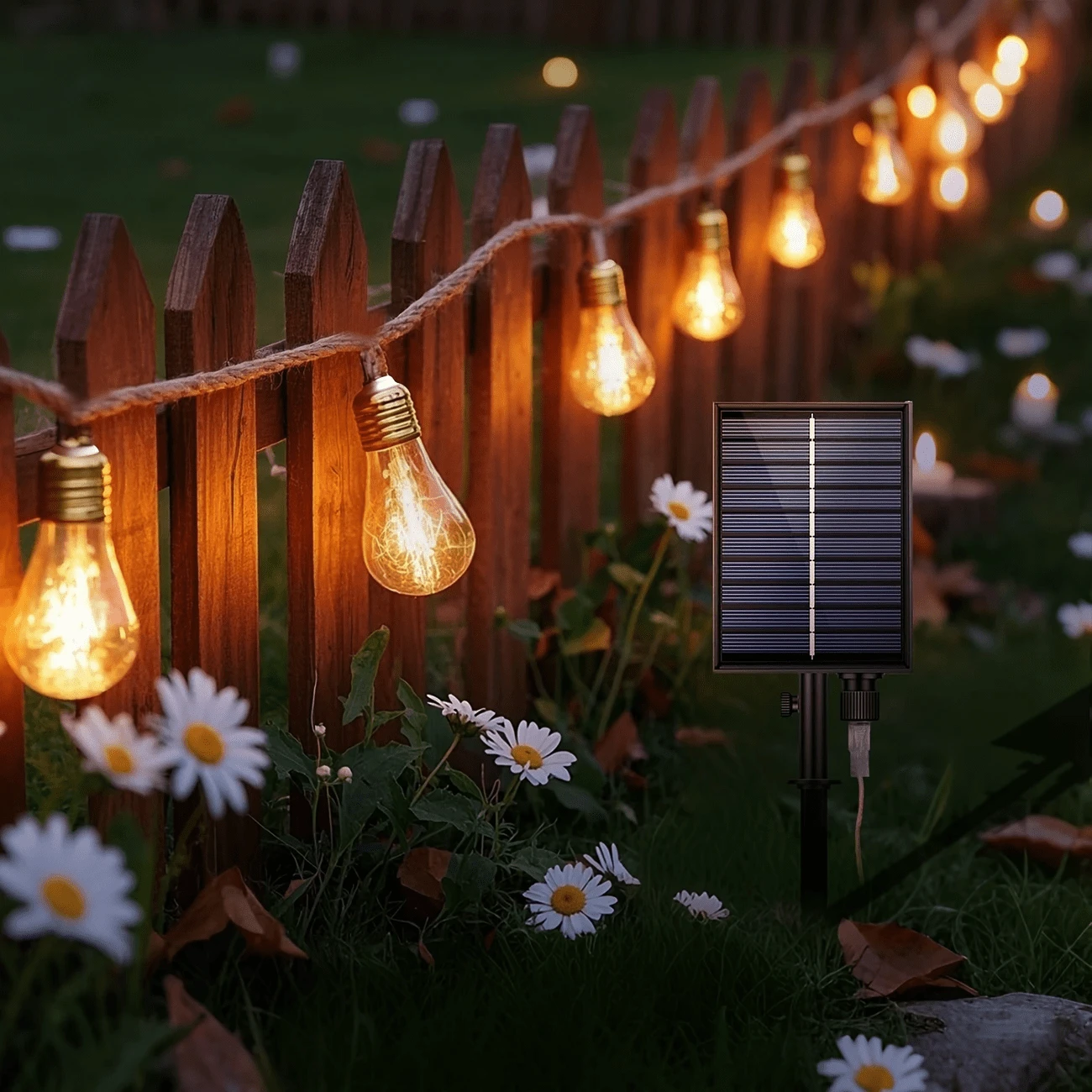 Solar-Powered Jute Rope Lights, 8m & 16 Shatterproof LED Bulbs, IP65 Waterproof, Suitable For Camping, Parties, Gardens, Festive Decorations, Etc - 彩色 - 查看 1