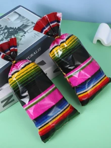 50 Pcs Colorful Striped Gift Bags, Plastic Gift Bags, Mexican Gift Bags, Birthday Gift Bags, Wedding Gift Bags, Suitable For Party Decoration, Birthday Decoration, Wedding Decoration, Baby Shower Decoration, Home Decoration, Party Gift Bags, Personalized Gift Packaging Products