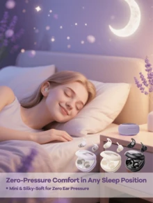 REMAX 最新升级版无线蓝牙耳机,睡眠耳机,20小时超长续航,整夜畅享音乐,触控操作,外观可爱,佩戴舒适,无线立体声耳机,迷你耳塞,轻巧便携,液态硅胶设计,睡眠时佩戴舒适,是送给亲朋好友的理想礼物(黑色/米色) - Z3-多色 - 查看 9