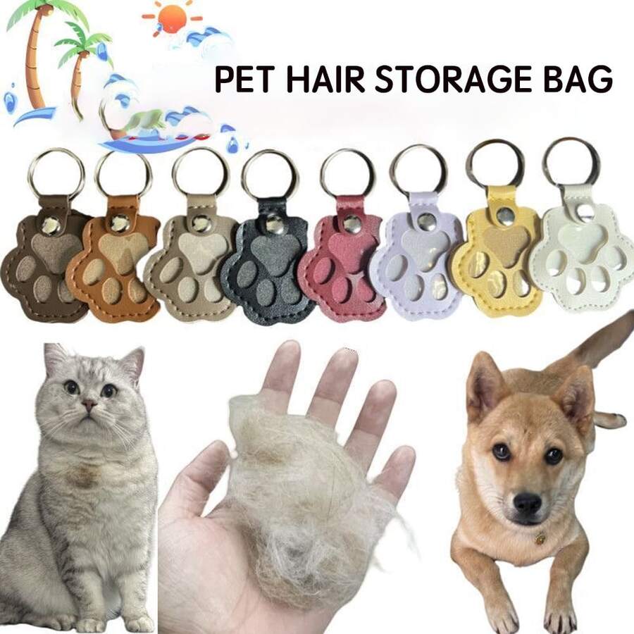 1 件宠物掉毛收纳钥匙扣，猫狗毛发收纳袋，皮革宠物毛发收纳包 - 彩色 - 查看 1