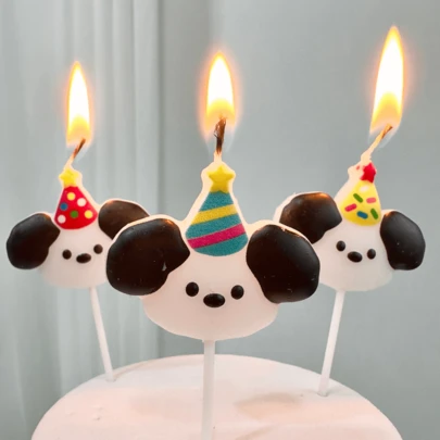 1 件/3 件套可爱狗狗肖像蛋糕蜡烛，彩色迷你蜡烛装饰，适合生日蛋糕、派对、节日