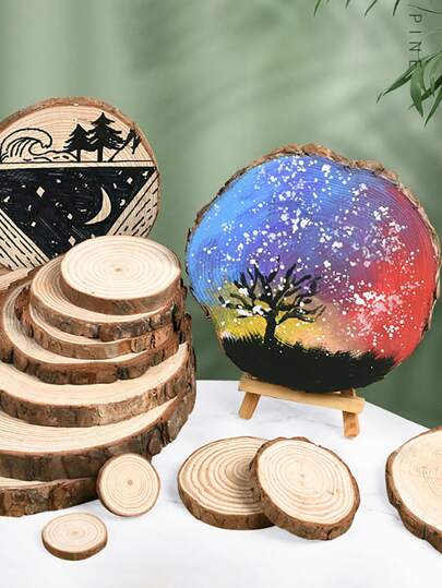 10pcs Painting Ornaments, Photography Props, Kindergarten Craft Small Wooden Slices, Student DIY Creative Materials, Dry Tree Branches, Linden Wood Rings, Decorative Round Wooden Discs