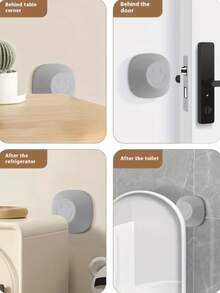 2pcs Smiling Face Silicone Door Stopper, Wall Protector, Self-Adhesive Soundproof Anti-Collision Door Handle Lock Cover For Refrigerator, Available In Black, White And Gray - Multicolor - View 5