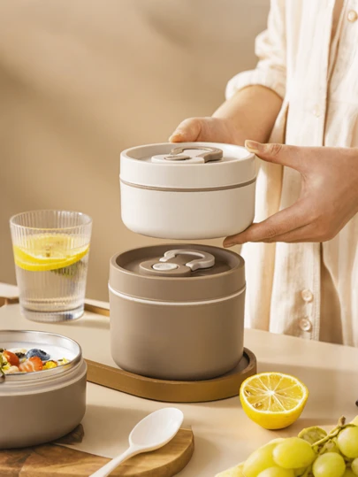 Double-Layer Round Large Capacity Lunch Box – Portable Stainless Steel Insulated Bento Box With Lid, Leakproof Thermal Food Container, Material, Easy To Clean, Multi-Layer Heat Preservation, School Back-To-School Kids Lunch Box, Office Worker Commuter Meal Box, Home Dorm Daily Food Jar, Outdoor Travel Camping Picnic Hiking Adventure Lunch Container With Handle & Spoon