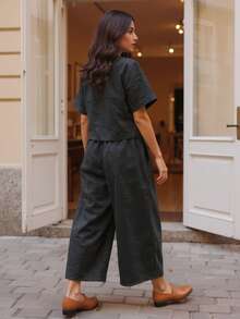 Conjunto Mujer Elegante y Casual,Conjuntos Holgados de Lino para Dama, Ideal para Estilo Relajado y Ocasiones Diarias - Negro - Ver 2