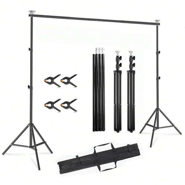 Adjustable Metal Background Stand 10x7ft, Black Balloon Arch Frame With 4 Crossbars 4 Clamps, Photography Studio Backdrop Stand, Backdrop Cloth Sold Separately, Essential For Party Decoration, Fit For Photographing Group Shots, Suitable For Wedding, Birthday, Anniversary, Holiday Events, Graduation, Birthday Decor, Mother's Day Gift