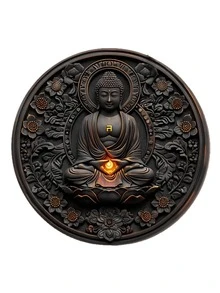 1 Stück 3D Buddha Wandkunst Dekoration, moderne runde Metallwanddekoration, 8 Inch Metall Halloween Wanddekoration, geeignet für Schlafzimmer, Büro, Studentenwohnheim, Feiertags-Dekoration - keine Stromversorgung nötig, keine Federn, ideales Geschenk für alle Anlässe, zufällige Lochposition