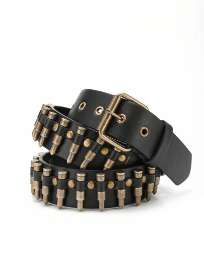 1pc Unisex Bullet Shaped Punk Rock Y2K Style Buckle PU Leather Belt Summer, School
