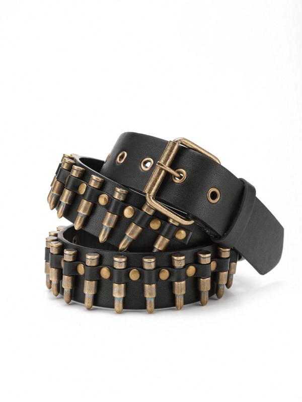 1pc Bullet-Shaped Buckle Punk Y2K Style Personalized PU Leather Belt Halloween Summer, School Fall, Autumn, Halloween