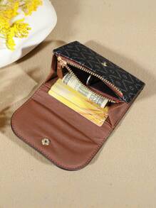 1PC Classic Heart Pattern Women's Short Clutch Wallet, Coin Purse, Zipper Pockets, Button Closure, PU Leather Retro Credit Card Case Bag For Daily Use, Travel, Women's Fashion Accessories