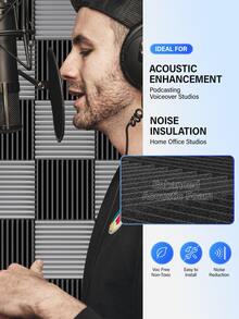 ODEK PRETTY 12 件 - 12x12x1/2 英寸声学处理墙板，适用于录音室、音乐室、游戏空间、播客、降噪和吸音材料 | 聚酯楔形吸音泡沫 | 双面胶 - 彩色 - 查看 4