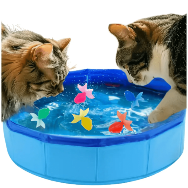 10/11pcs Colorful Realistic Floating Goldfish, Foldable Kitten Water Bath Toy Set, Random Color Plastic Fish Aquarium Decorations, Cat Bathing Playset