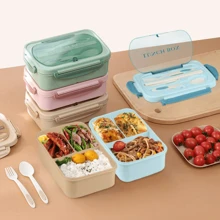 1 cutie Bento, cutie de prânz portabilă de 1400 ml cu tacâmuri și capac, potrivită pentru cuptorul cu microunde, cu 3 compartimente, recipient reutilizabil pentru depozitarea alimentelor, pentru pregătirea meselor pentru luat masa în oraș, la serviciu, picnic, școală, rechizite de bucătărie, 26 * 13 * 6 cm, decor pentru casă, depozitare pentru petreceri și Crăciun