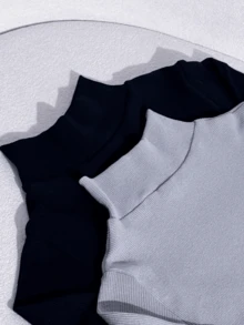 Kit 2 Cacharrel Women's Second Skin Blouse Long Sleeve High Neck Ribbed Cotton - Black - View 6