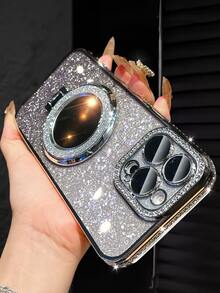 这款奢华电镀银色手机壳带有化妆镜支架，饰有闪亮水钻，采用硅胶材质，防震防摔，兼容 16/16e/16 Pro/16 Pro Max/16 Plus/15/14/13/12/11/X/XS/XR/8/7 和 Galaxy S25/S24/S23/S22/S21/A55/A54/A53/A52/A35/A34/A23/A16/A15/A14/A13/A12/A05S/FE/Ultra/4G/5G，以及 Redmi/Honor/MOTO/OPPO/Infinix 等手机。 - 銀色 - 查看 7