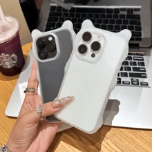 Earphones con diseño de gato ondulado compatibles con Apple 16Promax, funda de teléfono transparente anti caídas 15plus/14, estuche suave 13Pro/2/11