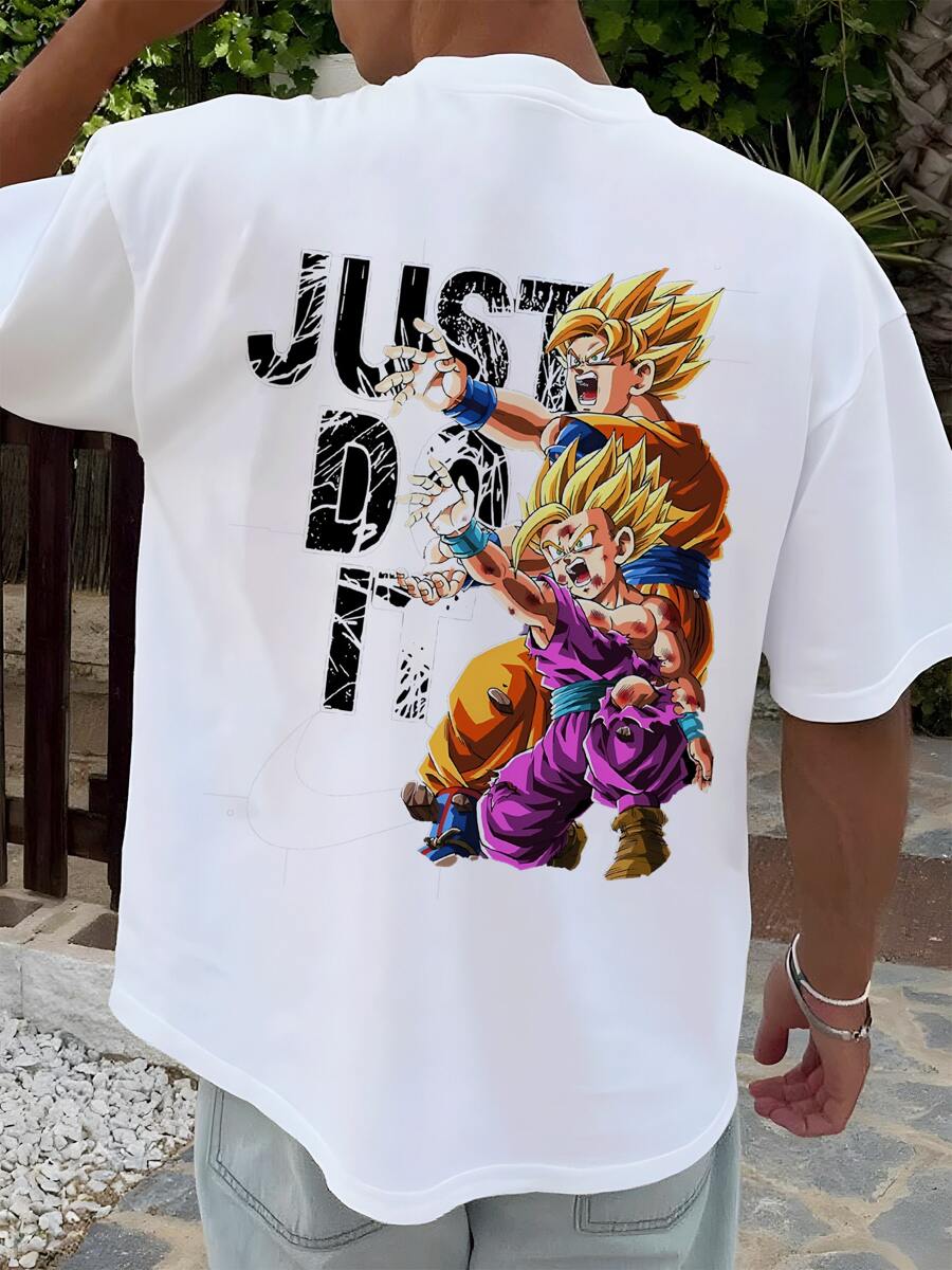 bandai Men's DoubleSided Graphic TShirt Anime Inspired  Design Featuring Goku And Gohan In Fierce Battle Pose.Soft,Comfortable Cotton Blend.Perfect For Fans Of Anime And Fitness.