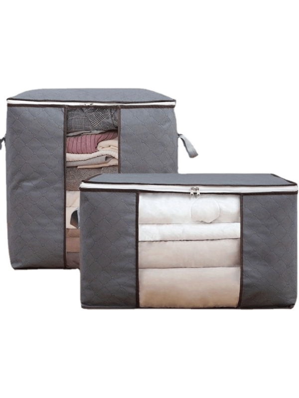 Foldable Large Storage Bag-Horizontal+Erect For Comforter Blanket Quilt Clothes Pillow, Clear Window & Handles, Closet Under Bed Organizer