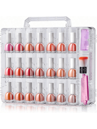 Portable Nail Polish Organizer, Clear Double Side Nail Polish Holder,Gel Nail Storage For 48 Bottles With 6 Adjustable Dividers In Each Side Space Saver