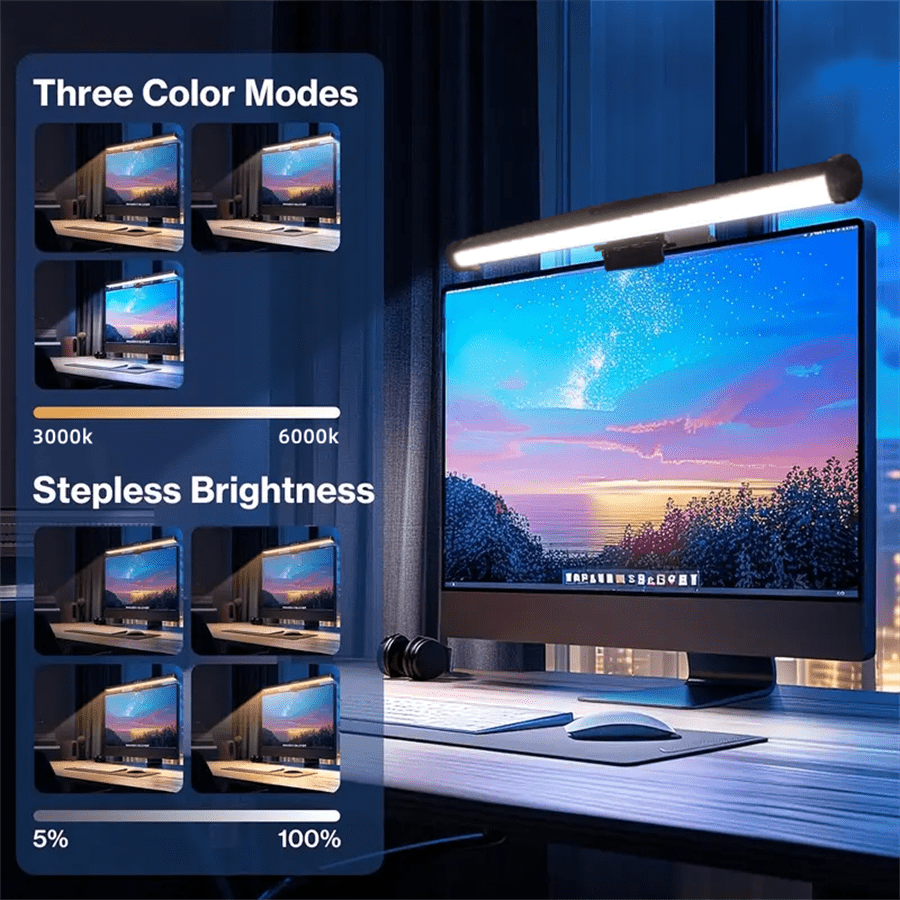 1 pieza Luz colgante para pantalla de computadora, Luz de juego USB, Luz LED de interior para computadora, Temperatura de color ajustable en 3 niveles, Luz para computadora con atenuación continua, Adecuada para el hogar y la oficina, Luz colgante para pantalla de computadora, Luz ambiental para deportes electrónicos, Iluminación de oficina