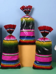 50 Pcs Colorful Striped Gift Bags, Plastic Gift Bags, Mexican Gift Bags, Birthday Gift Bags, Wedding Gift Bags, Suitable For Party Decoration, Birthday Decoration, Wedding Decoration, Baby Shower Decoration, Home Decoration, Party Gift Bags, Personalized Gift Packaging Products