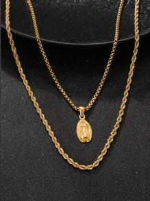 2 pièces Set collier pendentif Vierge Marie plaqué or 18 carats en acier inoxydable, convient pour un port quotidien ou comme cadeau de remise des diplômes