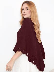 Women's Poncho Coat Knit Cape Elegant Blouse Winter Cold Warm Marrie Knit - 紅木色 - 查看 5