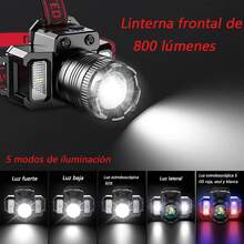 2 Pza/1 Pza Lámpara de Cabeza USB recargable, Lampara de Cabeza de Inducción LED, Linterna Frontal Recargable y Impermeable con 5 Modos, 360 Grados Ajustables para Cámping, Montañismo, Correr, Ciclismo,etc - Negro - Ver 5