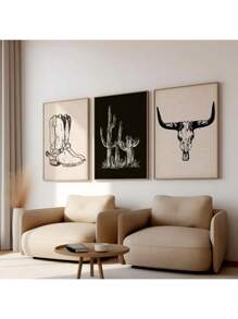 3 Stücke Set, Westlicher Cowboy Wandkunst, Reiseplakatdrucke, Vintage Zimmer Dekoration, Moderne Wohnzimmer Dekoration, Schlafzimmer Dekoration, Badezimmer Dekoration, Dekorativer Dorm-Stil, Einweihungsgeschenk, Feriengeschenk, Heimdekoration, Rahmenlos