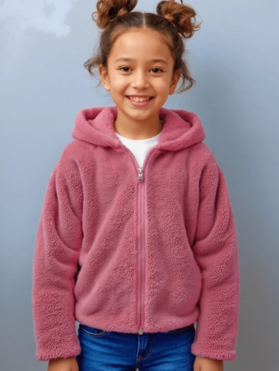 Blusa de Frio Infantil e Juvenil Inverno para Menina casaco Teddy com Touca Capuz Jaqueta