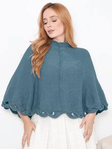 Women's Poncho Coat Knit Cape Elegant Blouse Winter Cold Warm Marrie Knit - 青碧色 - 查看 6