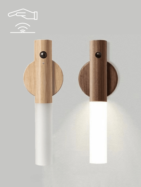 Luminaria Luz Led Recarregável Sensor de Movimento Arandela de Madeira Minimalista Para Mesa Parede