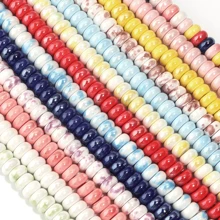 1 Strand Of Approx. 55pcs Ceramic Flat Round Abacus Beads, Multi-Color, Fashion Casual Cute Handmade DIY Craft Loose Beads, Suitable For Making Bracelets, Necklaces, Jewelry, Pendants, Decorations & Accessory Beads